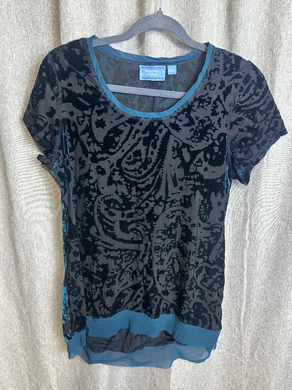 Simply Vera Vera Wang Teal Velvet Burnout Paisley Tunic Top - Size L